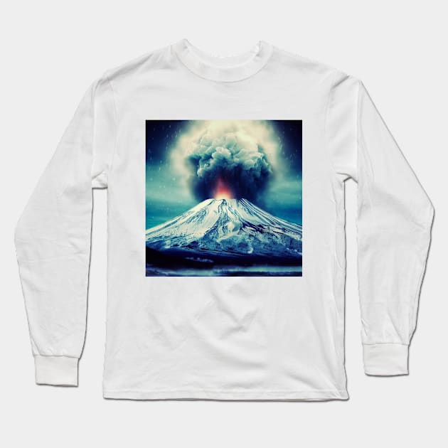 Mount Fuji erupting Long Sleeve T-Shirt by CRAZYMAN